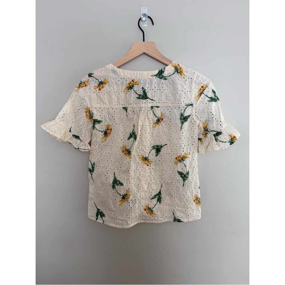 Madewell| Cream Floral Eyelet Women's Top - Picture 4 of 6